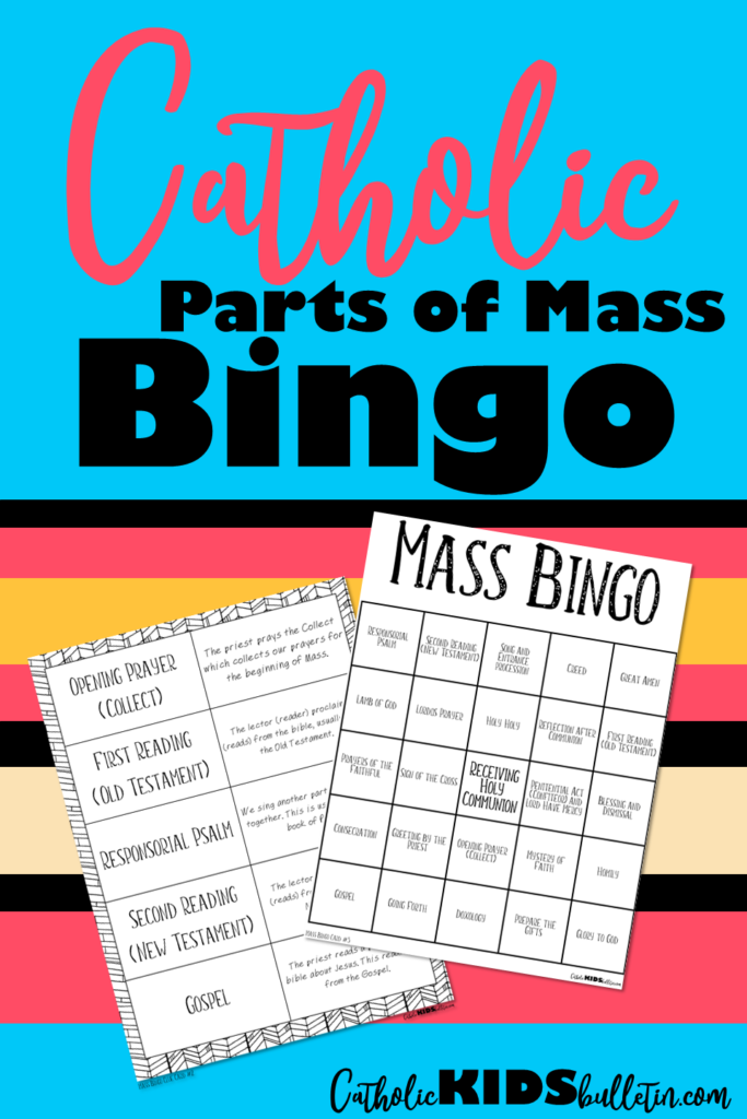This bingo game uses the order of the Catholic Mass Liturgy to help students learn about the parts and events in the Mass. The Liturgy follows a predictable pattern, and the repetition used in games such as bingo can help reinforce vocabulary and knowledge of the liturgy.The first 5 pages include clue cards for calling bingo. The next 30 pages are the bingo cards. Each card has “Receiving Holy Communion” as the center square. This could be included as a regular space or used as a FREE space.