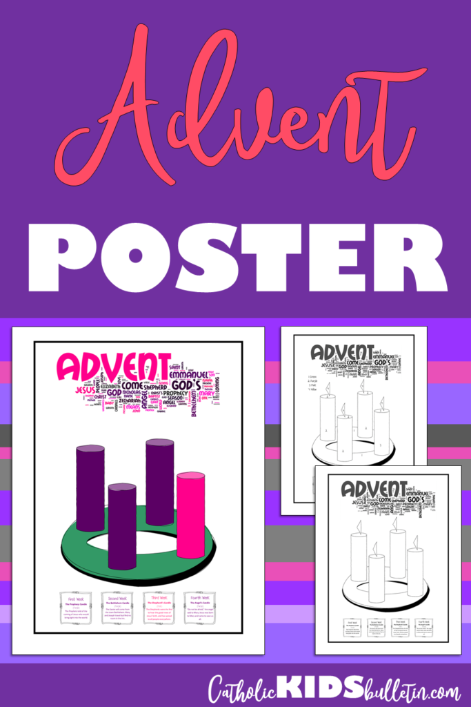 Advent wreath Poster & Color-By-Number. Four pages with different options, one color version, and black and white version, and two color-by-number pages.