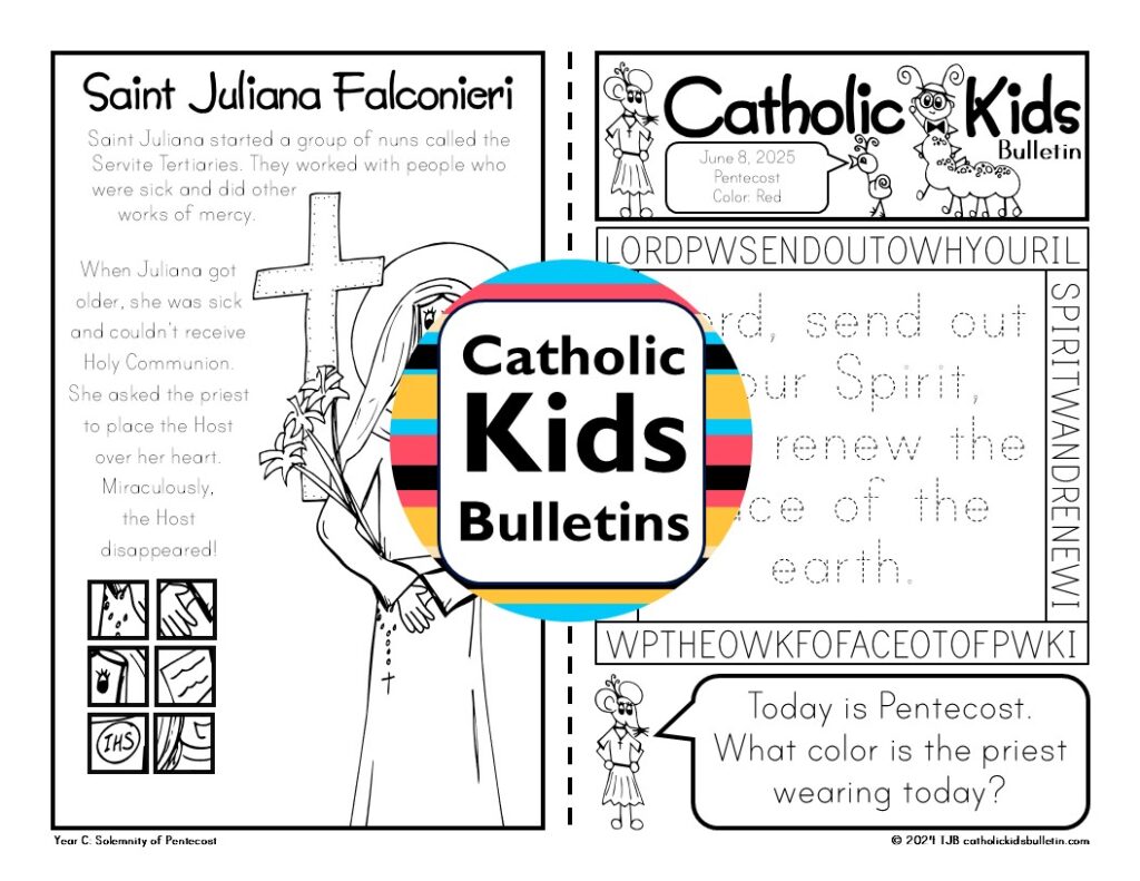 Celebrate the Easter Season with the May Catholic Kids Bulletins! These fun and faith-filled pages help kids learn about the Ascension, Pentecost, and amazing saints like Saint Joan of Arc, Saint Joseph the Worker, and Mary, Mother of God. Each week includes Gospel reflections, saint stories, coloring pages, and hands-on activities that make Catholic teaching easy to understand and fun to explore. Perfect for classrooms, homeschool, or parish use during the joyful month of May!