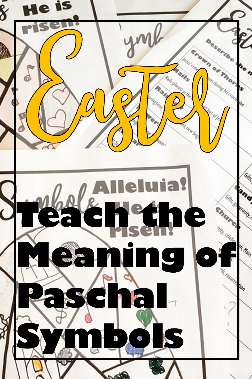 Do your students ask about Easter symbols? Why are there baskets, candy, eggs, and butterflies everywhere?!? The Catholic church is full of beautiful symbolic artwork, and secular Easter celebrations also have great symbols! Let's teach about those symbols and help students connect the visuals to a deep faith-filled understanding! This Easter Egg & Symbols activity is a creative way for students to explore Easter symbols (and create an east bulletin board.)