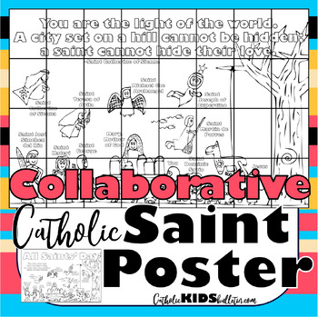 Get ready for a colorful celebration with this fun and educational collaborative coloring poster, available in two inspiring options! Each poster features the same group of silly cartoon saints gathered together, perhaps at an All Saints’ Day Party, in a joyful scene that encourages kids to learn more about their lives. There’s also a special cartoon with a mask, representing the child coloring the picture—inviting them to "join" the saints at the party!

