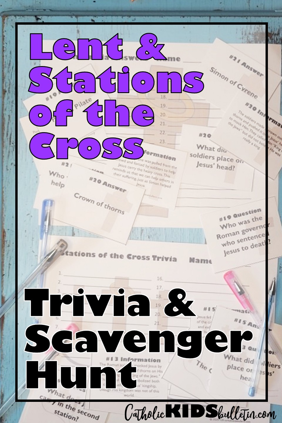 The Lent and Holy Week Trivia and Stations of the Cross Trivia Activities are fun Lent activities that can be used in many ways. Each set has 30 sets of cards with trivia questions, answers, and information to help students find the answers. Here are a few fun ideas to try in your classroom: