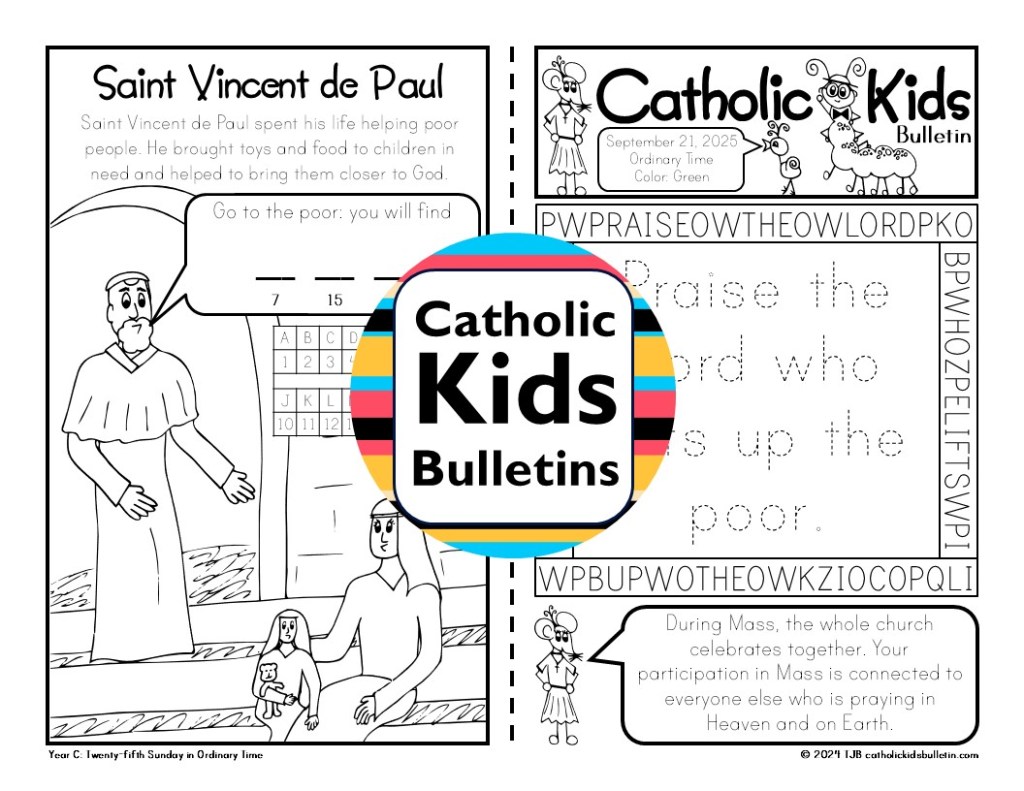 Help kids grow in faith this fall with the September Catholic Kids Bulletins! Each week includes Sunday Mass readings, prayers, saint stories, and hands-on activities to keep children engaged at church. Learn about powerful saints like St. John Chrysostom, St. Padre Pio, and St. Vincent de Paul—great examples of wisdom, prayer, and service. Perfect for classrooms, homeschool, or parish use, these print-and-go bulletins make faith fun and meaningful all September long! Catholic Mass Worship Aides