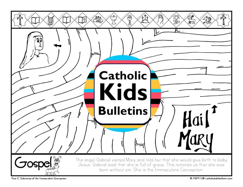 December Catholic Kids Bulletins include...

✝️ Advent
✝️ Advent Wreath
✝️ Immaculate Conception
✝️ Saint Nicholas
✝️ Saint Juan Diego
✝️ Saint Francis Xavier
✝️ Saint Lucy
✝️ Christmas
✝️ Feast of the Holy Family

These worksheets are designed to match each week’s Mass readings, making them perfect for engaging young hearts and minds during the liturgy.

✝️ Weekly Gospel Connection:

Each bulletin includes a coloring page that reflects the week’s Gospel reading.

✨ Saint of the Week:

Each week highlights a Catholic Saint, inspiring kids with the stories of holy men and women.

✍️ Weekly Activities:

Kids can dive into fun activities, which are different every week. The bulletins may include Psalm tracing, mazes, color-by-number, puzzles, and word searches.

✔️Mass Liturgy Outline:

The top of each bulletin features an outline of the Mass, helping kids learn the order and structure of the liturgy as they follow along.