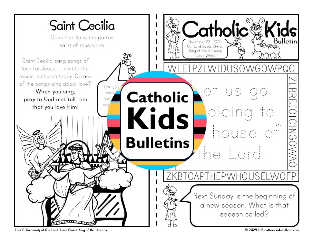 Teach kids about gratitude and holy heroes with the November Catholic Kids Bulletins! Each week includes Mass readings, prayers, and fun activities that follow the liturgical calendar. Learn about amazing saints like St. Martin de Porres, St. Cecilia, and St. Elizabeth of Hungary. These printable bulletins are perfect for helping children stay focused at Mass and grow in faith during this month of thanksgiving. Great for classrooms, homeschool, and parish use all November long! Catholic Kids Bulletins