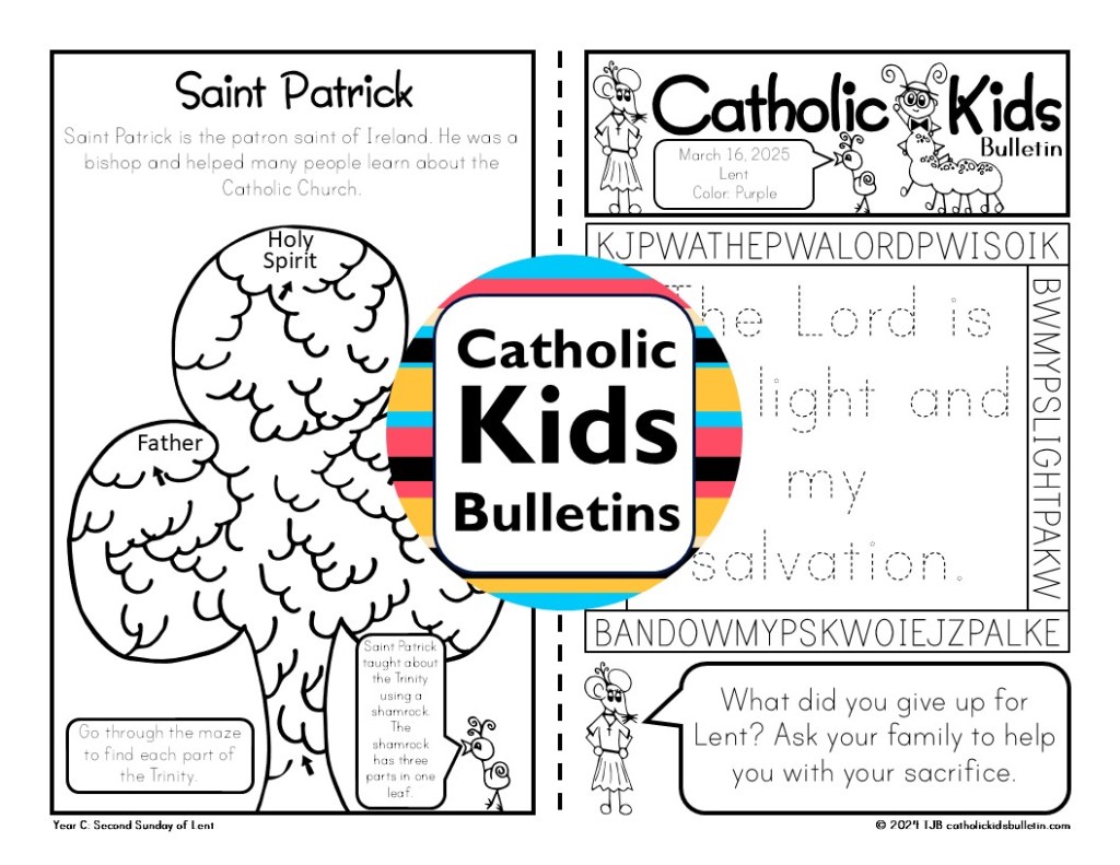 These March Catholic Kids Bulletins guide children through the season of Lent with weekly Mass readings, prayers, and activities! Includes fun facts about March saints like St. Patrick and St. Joseph. Great for helping kids stay engaged at Mass and reflect on their faith during this holy season. Perfect for home, classroom, or parish use. Easy to print and simple to use—keep Lent meaningful for young hearts all month long!
Ash Wednesday, Lent, Ashes, Lent Sacrifice, Remember that you are dust and 