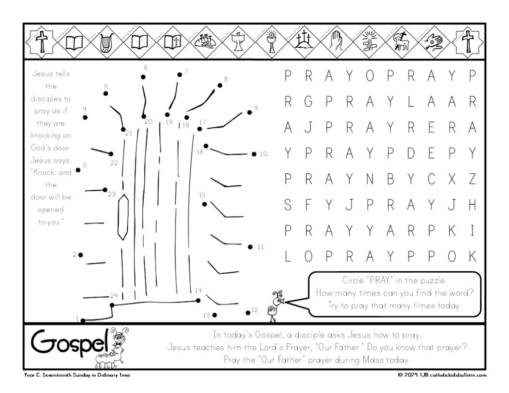 Keep kids engaged at Mass all month long with the July Catholic Kids Bulletin! This printable resource is perfect for families and teachers who want to help children grow in their Catholic faith while having fun.

Each weekly bulletin connects to the Sunday Gospel, giving kids a chance to reflect on God's Word through a custom coloring page. It’s a simple way for young learners to stay focused on the message of the week.

The Saint of the Week feature introduces a different Catholic saint every Sunday. In July, children will learn about Saint Christopher (the one often seen on car medals!), Saint Kateri Tekakwitha (a powerful example of holiness and courage), Saint James (a fisherman turned apostle—his feast day is a fun time to try a fish-themed treat!), and Saint Anne (Mary’s mother and Jesus’ grandmother!). These saint stories help kids see how faith is lived out in many different ways.

The Weekly Activities bring the bulletin to life with a variety of hands-on fun! Each issue may include Psalm tracing to practice writing Scripture, mazes to encourage problem-solving, color-by-number activities that tie into liturgical themes, word searches that build vocabulary, and puzzles that challenge young minds. The variety keeps kids interested and engaged, even as they grow in their understanding of the faith.

At the top of every bulletin, you'll find a Mass Liturgy Outline. This simple guide helps kids follow along with the order of the Mass—from the Opening Prayer to the Final Blessing. It’s a great tool for teaching the parts of the Mass in a kid-friendly way.

Whether you use these bulletins at home, in a classroom, or in the pew, they offer a meaningful way to involve children in the life of the Church. The July edition includes content for Ordinary Time, making it a perfect fit for this season of spiritual growth.

📖 In Spanish too! Julio Boletín para Niños Católicos is also available en español, so more families can enjoy and share the Good News.

From Saint stories to Gospel reflections, these bulletins help Catholic kids build strong foundations of faith with joy and creativity.

✝️ Make July a month of faith-filled fun with the Catholic Kids Bulletin!