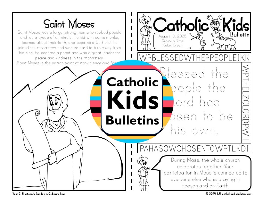 Help kids grow in faith this August with the Catholic Kids Bulletins! Each weekly bulletin includes Sunday Mass readings, prayers, saint stories, and hands-on activities to keep children engaged at church. This month, kids will discover inspiring role models like Saint Anne, Saint Clare, and Saint Moses the Black, and celebrate the Feast of the Assumption—a powerful reminder of Mary’s role in our faith. These print-and-go bulletins are perfect for classrooms, parish settings, or homeschool use, and make it easy to bring the beauty of the Catholic Mass to life for young learners. Catholic Mass Worship Aides for August—fun, faith-filled, and ready to use!