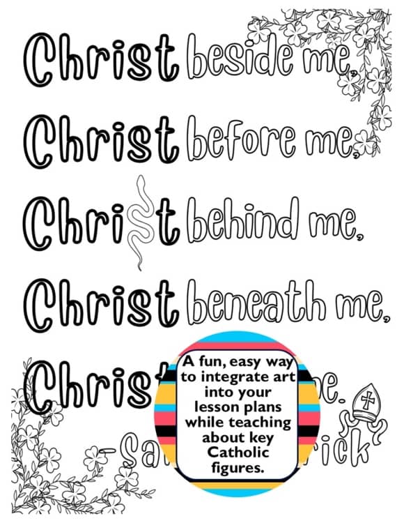 Bring the life and teachings of Saint Patrick into your classroom or home with this engaging Saint Patrick Reading Comprehension & Coloring Activities Bundle!

This resource is perfect for Catholic classrooms, homeschool settings, and parish groups, helping students learn about Saint Patrick, Saint Patrick’s Day, and the Holy Trinity through interactive reading and creative activities.

What’s Included:

Saint Patrick Reading Comprehension Activity

Three leveled passages (upper elementary, middle school, and high school) about Saint Patrick’s life, faith, and missionary work

10 multiple-choice questions to check understanding

10 discussion questions to encourage deeper thinking and reflection

Mini-poster activity for students to illustrate key takeaways from the passage

Saint Patrick Coloring Pages

Page 1: A beautifully designed image of Saint Patrick’s name and a shamrock symbolizing the Father, Son, and Holy Spirit, with a bishop’s hat and March 17th Feast Day details

Page 2: Saint Patrick’s famous quote, “Christ beside me...”, along with a bishop’s hat and a snake to highlight key symbols of his story

Page 3: A large shamrock with an abstract background, perfect for coloring and reflecting on the Holy Trinity

Saint Patrick Shamrock Maze & Coloring Page

A fun and interactive maze shaped like a shamrock, reinforcing Saint Patrick’s teaching on the Trinity

This coloring activity helps students connect with Saint Patrick’s role in spreading Christianity in Ireland