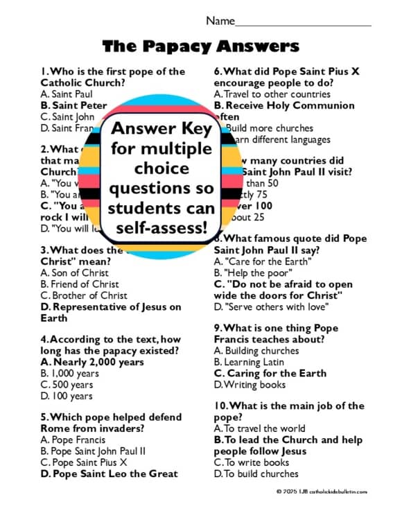 Catholic Papacy & Popes Reading Comprehension | Pope Francis, Pope John Paul II