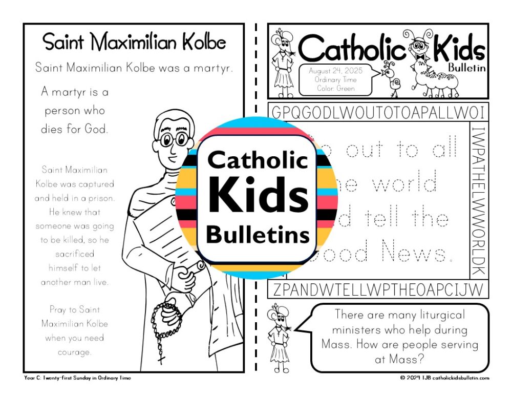 Get ready for August with the Catholic Kids Bulletin! This month’s activities feature Saint Monica and Saint Augustine, Saint Maximilian Kolbe, and Saint Moses. Celebrate the Assumption of Mary with fun pages and learn the meaning behind the Hail Mary. These printables help kids grow in faith with saint stories, Mass readings, and prayers. Perfect for classrooms, homeschool, or church. #SaintMonica #AssumptionofMary #CatholicKidsBulletin










