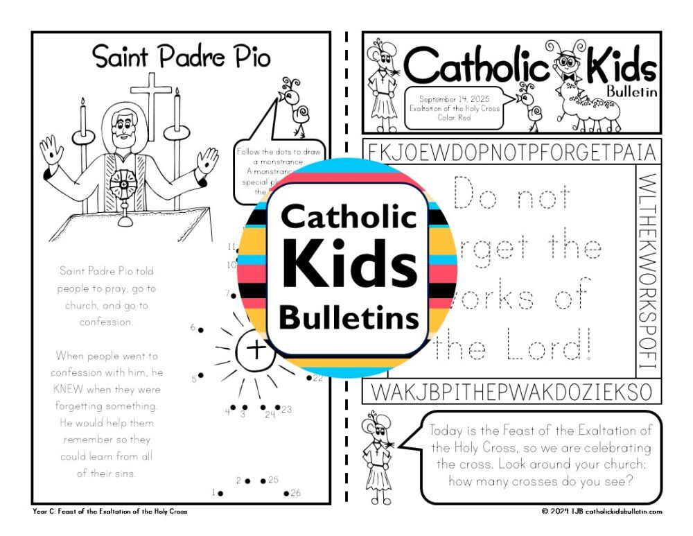 Make September faith-filled and fun with these Catholic Kids Bulletins! Each week includes Mass readings, kid-friendly reflections, and activities. This month features Saint Vincent de Paul, Saint John Chrysostom, and Saint Padre Pio—perfect for learning about their inspiring lives. Great for Sunday school, homeschooling, or keeping kids engaged at Mass. Printable, easy to use, and full of Catholic joy!