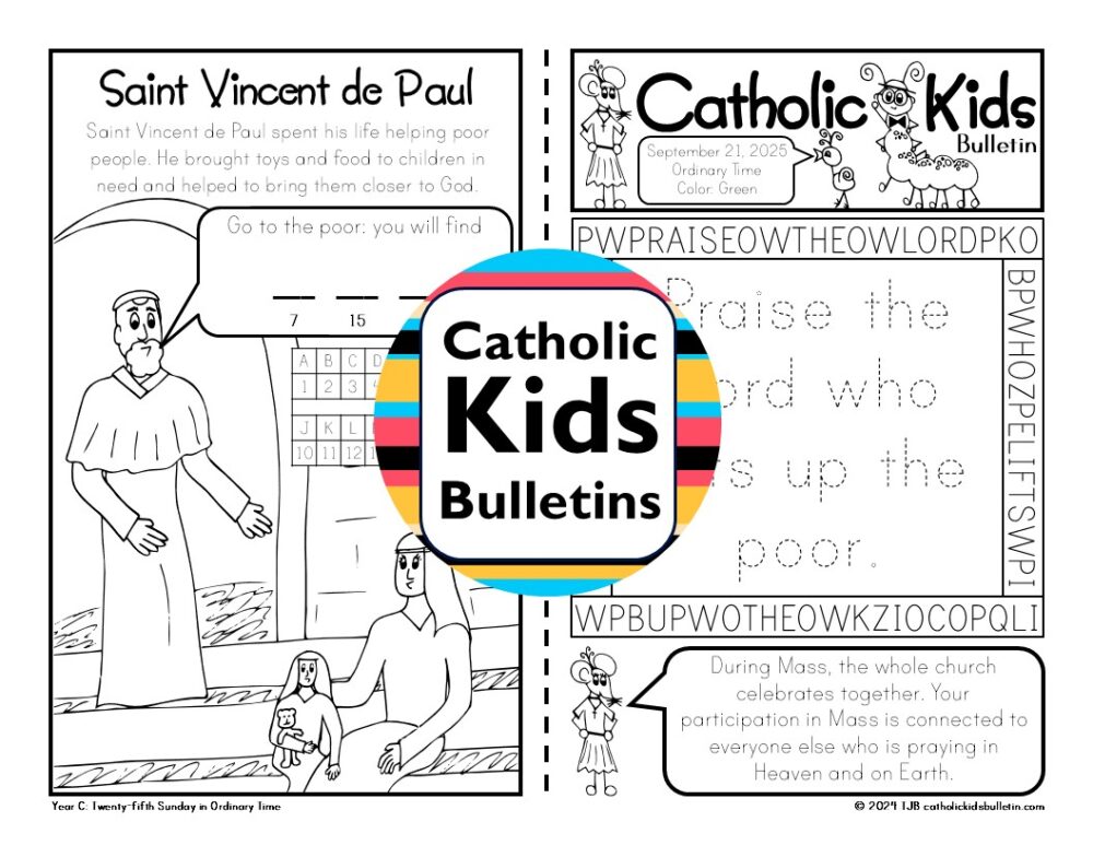 Make September faith-filled and fun with these Catholic Kids Bulletins! Each week includes Mass readings, kid-friendly reflections, and activities. This month features Saint Vincent de Paul, Saint John Chrysostom, and Saint Padre Pio—perfect for learning about their inspiring lives. Great for Sunday school, homeschooling, or keeping kids engaged at Mass. Printable, easy to use, and full of Catholic joy!