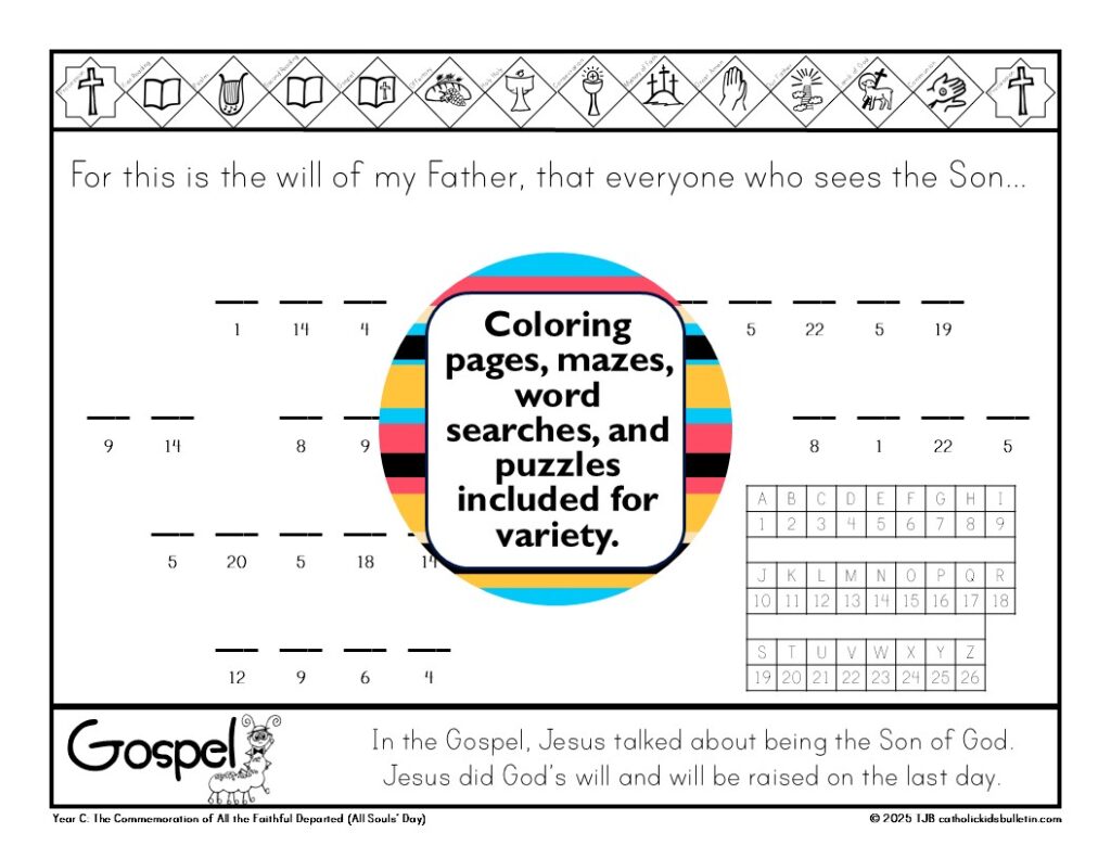 Make November Mass more meaningful with the November Catholic Kids Bulletins! Each week includes a Gospel reflection, fun puzzles, and a featured saint like St. Martin de Porres, St. Elizabeth of Hungary, and St. Cecilia. Kids can draw, solve mazes, and explore the Beatitudes while learning about the faith. Perfect for Catholic classrooms, families, and parishes. Download now — the full-year Catholic Kids Bulletins are on sale this week!