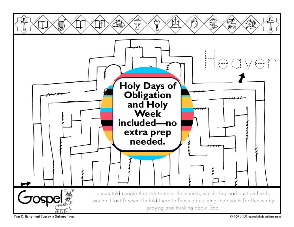 Make November Mass more meaningful with the November Catholic Kids Bulletins! Each week includes a Gospel reflection, fun puzzles, and a featured saint like St. Martin de Porres, St. Elizabeth of Hungary, and St. Cecilia. Kids can draw, solve mazes, and explore the Beatitudes while learning about the faith. Perfect for Catholic classrooms, families, and parishes. Download now — the full-year Catholic Kids Bulletins are on sale this week!
