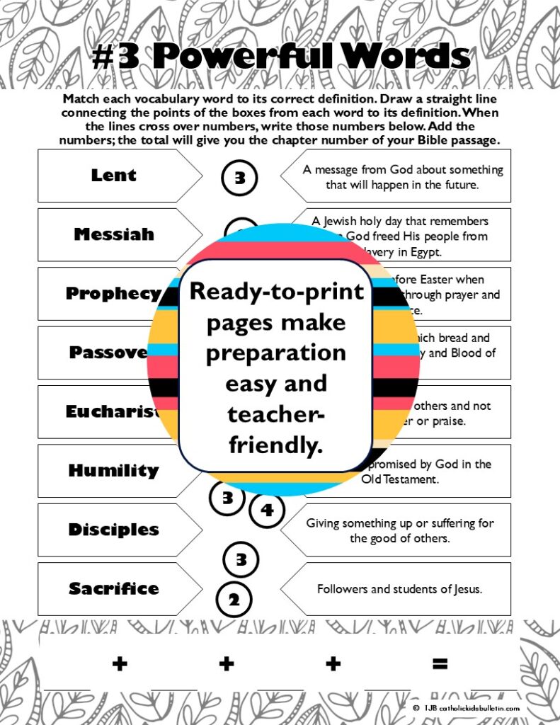 Bring Holy Week to life with this engaging Holy Week activity! This escape room helps students explore Palm Sunday, the Last Supper, Holy Thursday, and Good Friday while building reading comprehension, vocabulary, and Scripture understanding. Includes puzzles, Braille and pixel decoders, and a creative poster activity. Perfect for classrooms, faith formation, or Lent activities.