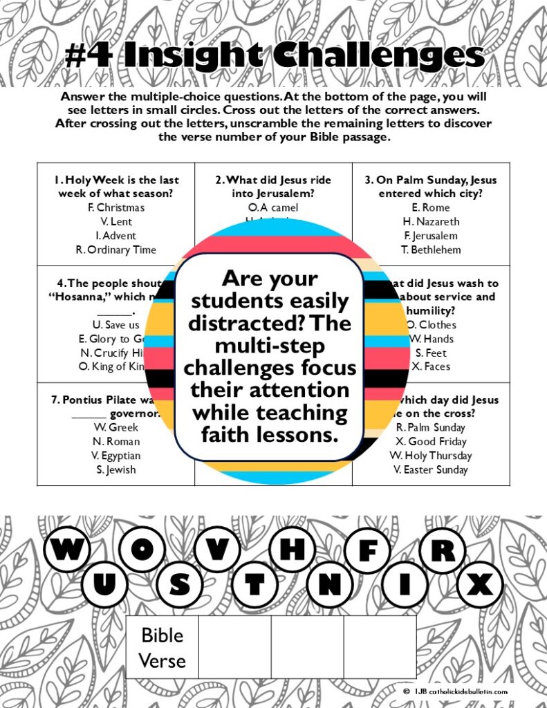 Bring Holy Week to life with this engaging Holy Week activity! This escape room helps students explore Palm Sunday, the Last Supper, Holy Thursday, and Good Friday while building reading comprehension, vocabulary, and Scripture understanding. Includes puzzles, Braille and pixel decoders, and a creative poster activity. Perfect for classrooms, faith formation, or Lent activities.