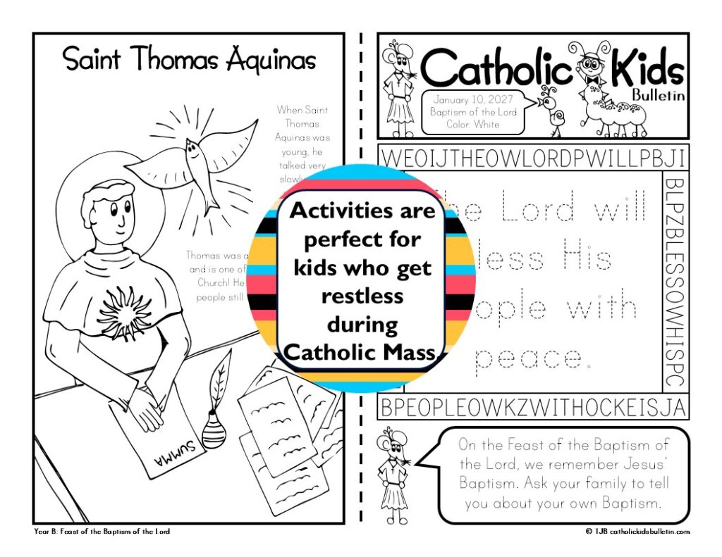 Make Sunday Mass for kids more meaningful with printable Catholic Kids Bulletins! ✝️ Help children understand the Gospel, learn about saints, follow the Mass, and grow in their Catholic faith with engaging activities, mazes, word searches, coloring, Scripture, and more. Perfect for Catholic families, schools, Faith Formation, religious education, and Catholic homeschool.