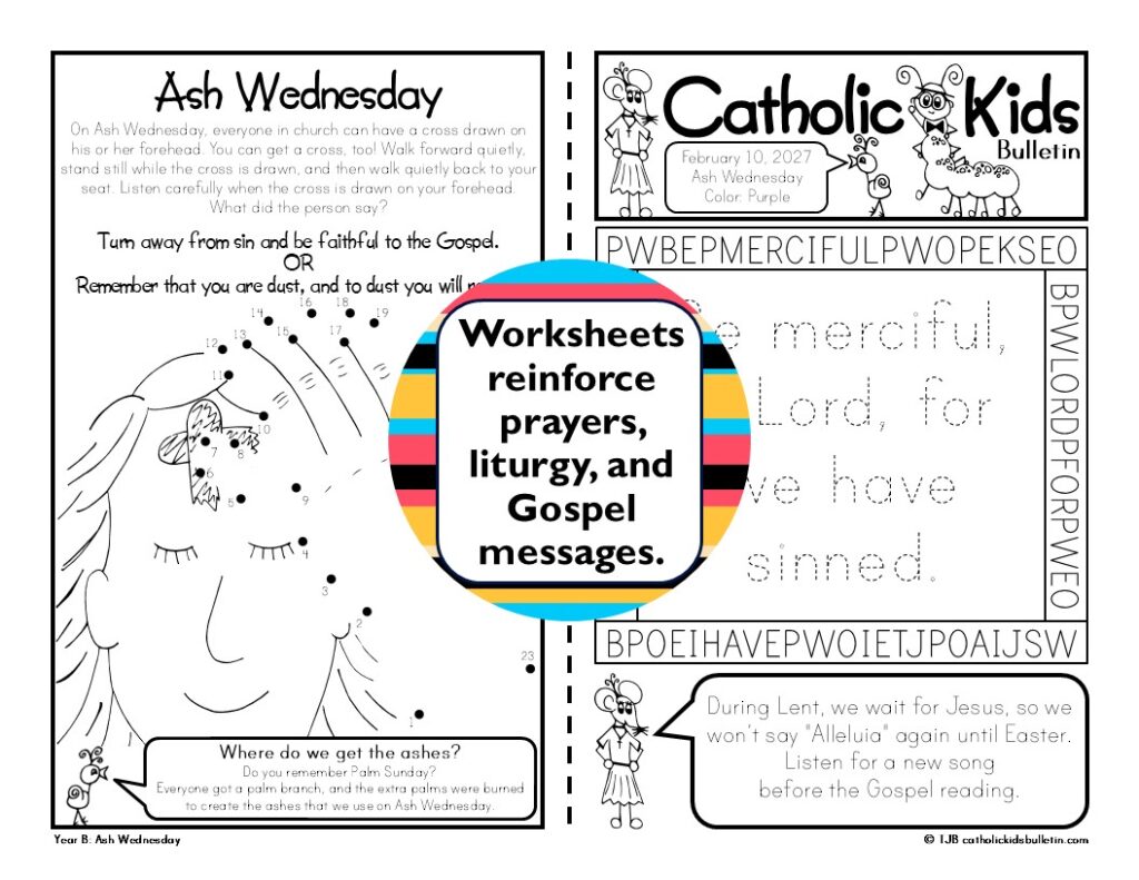 Make Sunday Mass for kids more meaningful with printable Catholic Kids Bulletins! ✝️ Help children understand the Gospel, learn about saints, follow the Mass, and grow in their Catholic faith with engaging activities, mazes, word searches, coloring, Scripture, and more. Perfect for Catholic families, schools, Faith Formation, religious education, and Catholic homeschool.