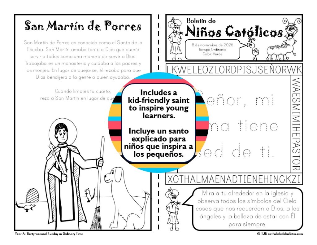 Free November Catholic Kids Bulletins | Saints, Advent & Mass Activities